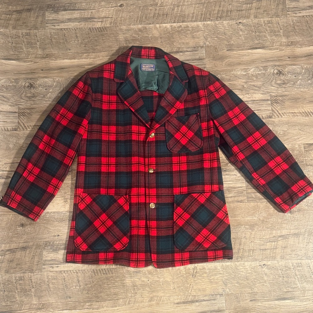 Vintage Rare Pendleton Red Green and Black 100% Wool Jacket - Size S